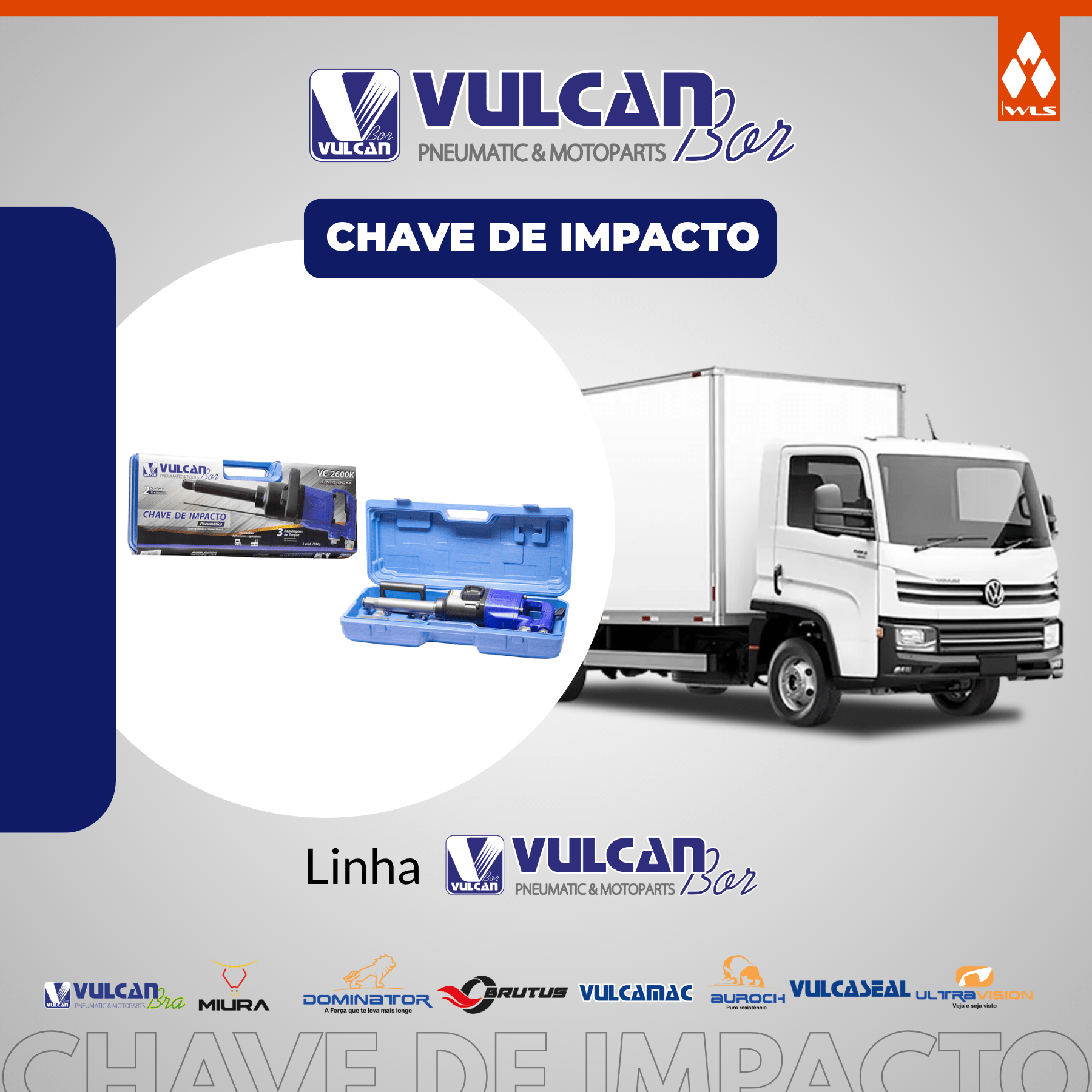Chave de impacto industrial eixo longo 1" p/ caminhões e ônibus - c/ kit de soquetes - torque 2600 nm